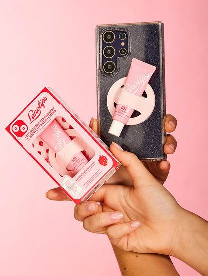 Lanolips 101 Ointment Strawberry & Lip Balm Phone Holder is compatible with Apple Androids and is Magsafe compatible. It also has 3M silicone ring strip for users who do not have Magsafe phone cases 