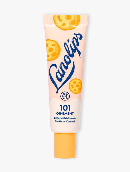 Product shot of the Lanolips 101 Ointment Multi-Balm Butterscotch Cookie. Part of the 101 Delicious collection, it's made with rich lanolin, vitamin E and all-natural flavours to nourish dry lips.